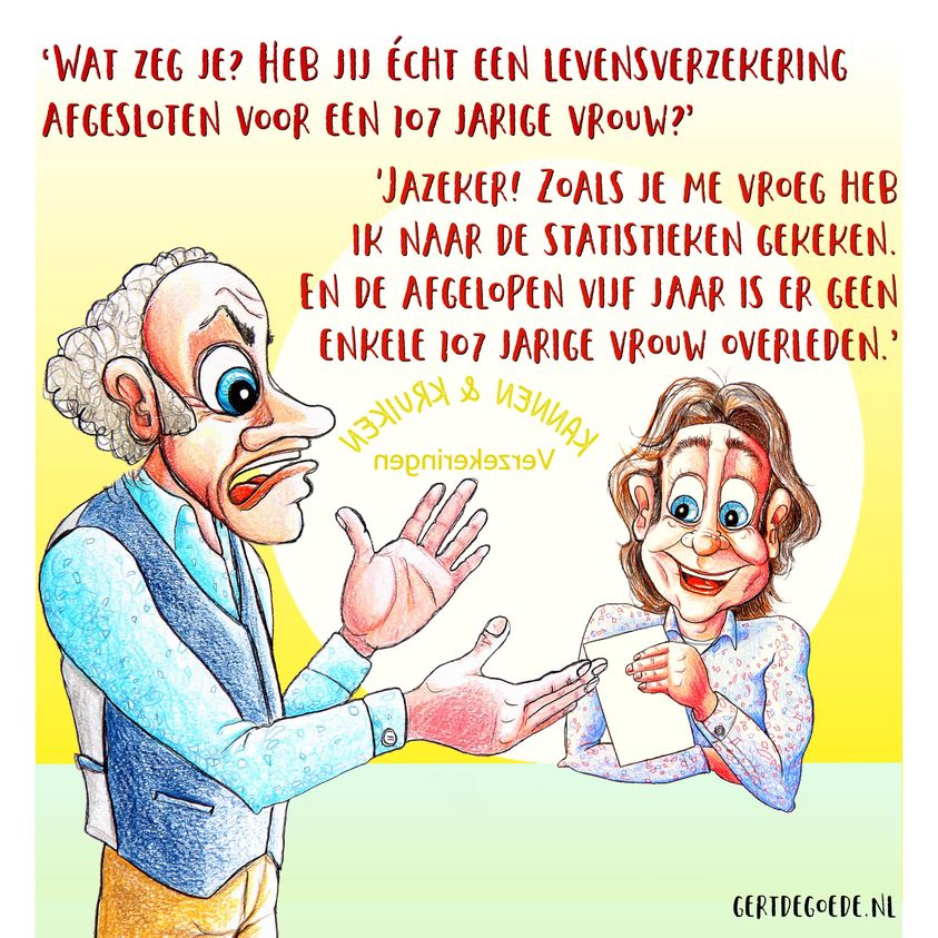 Gert de Goede cartoon verzekering overlijdens polis ouderdom agent verkoper assurantiën verzekeraar 