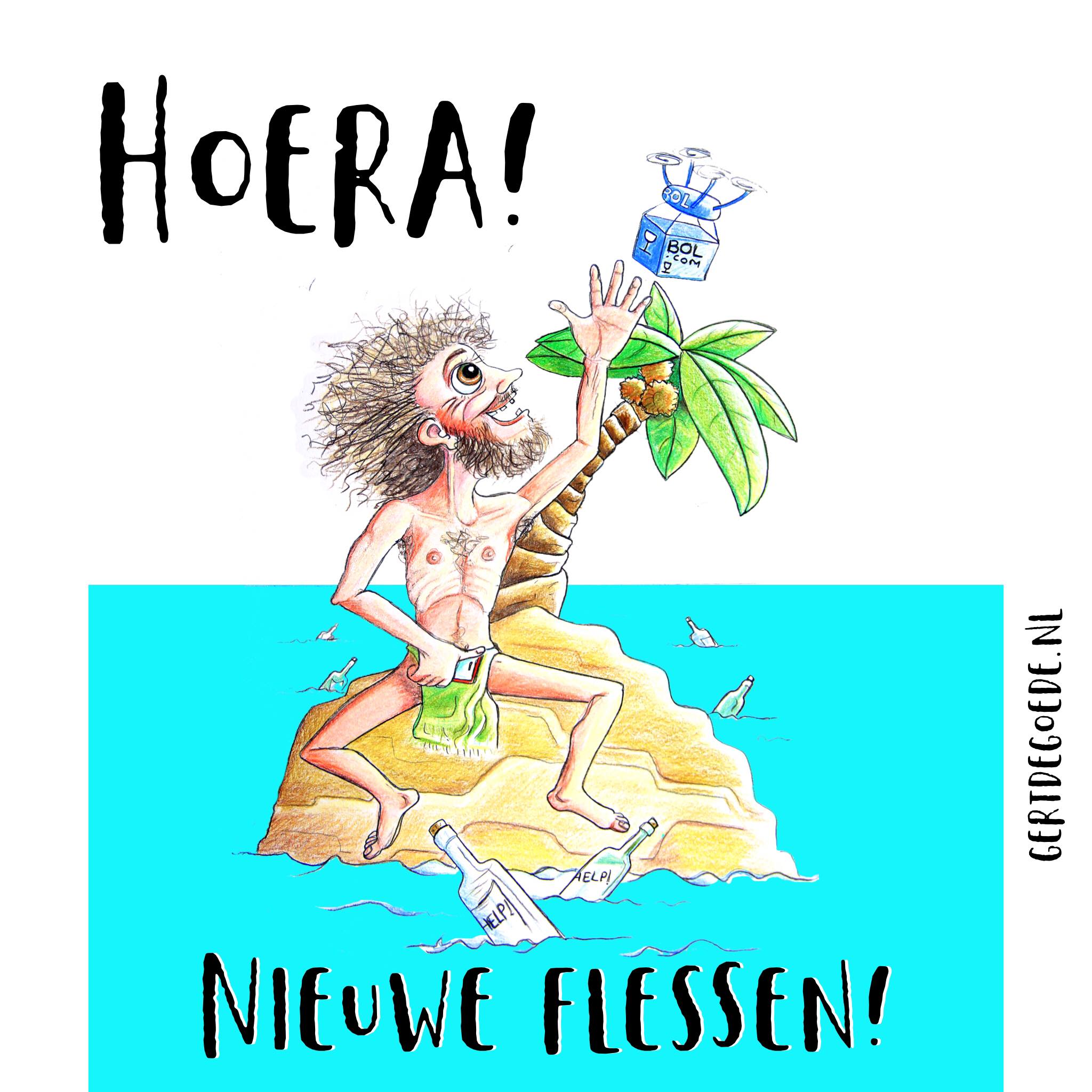 Hoera nieuwe flessen onbewoond eiland palmboom palmtree coconut kokosnoot bol.com drone pakketpost #illustration #illustrator #illustratie #illustrazione, #illustrazioni #cartoon #comic #artwork #cheerful #illo #artwork #cheerful #快活 插图 #gertdegoede #art #искусство #メリー  #喜び  #u笑い  #遊び   #イラスト   #いい絵  #хорошая #картинка  #иллюстрация  توضيح# #ilustración #ілюстрацыя  