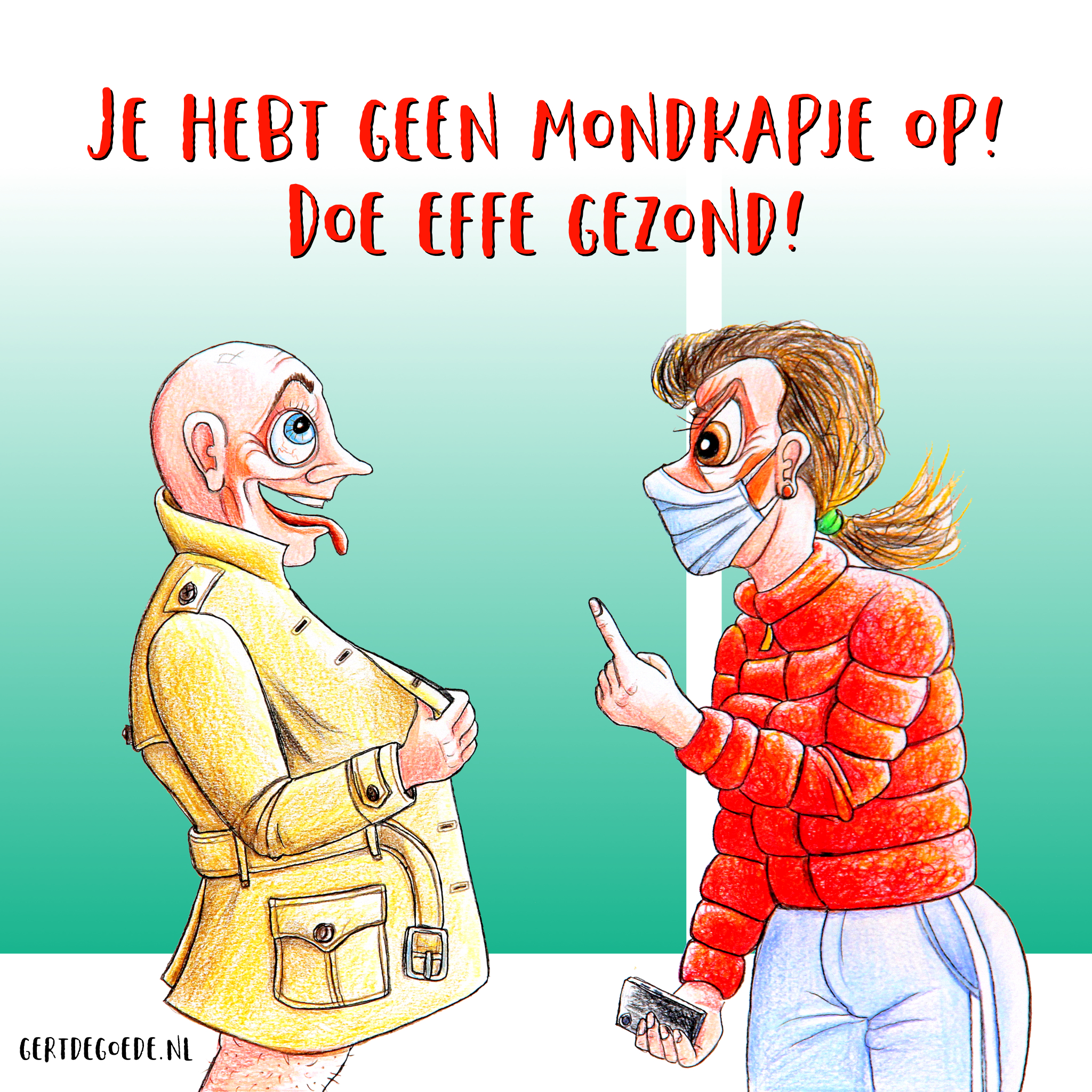 Gert de Goede cartoon corona mondkapje mondneuskapje covid 19 cartoonist cartoons Museum Krona Uden expo grappig humor