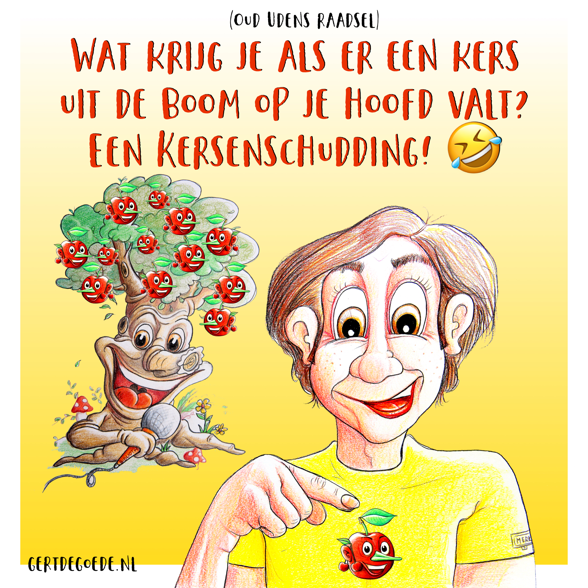cartoon cartoons Udens Weekblad Gert de Goede cartoonist vrolijk regionaal kleurrijk humor lol  Uden kersen kersendorp Ujese zwarte 