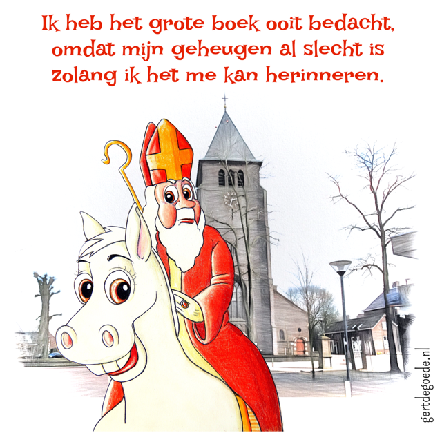 Sinterklaas sint nicolaas cartoon vrolijk Udens Weekblad Maashorst cartoons Gert de Goede kerk Volkel