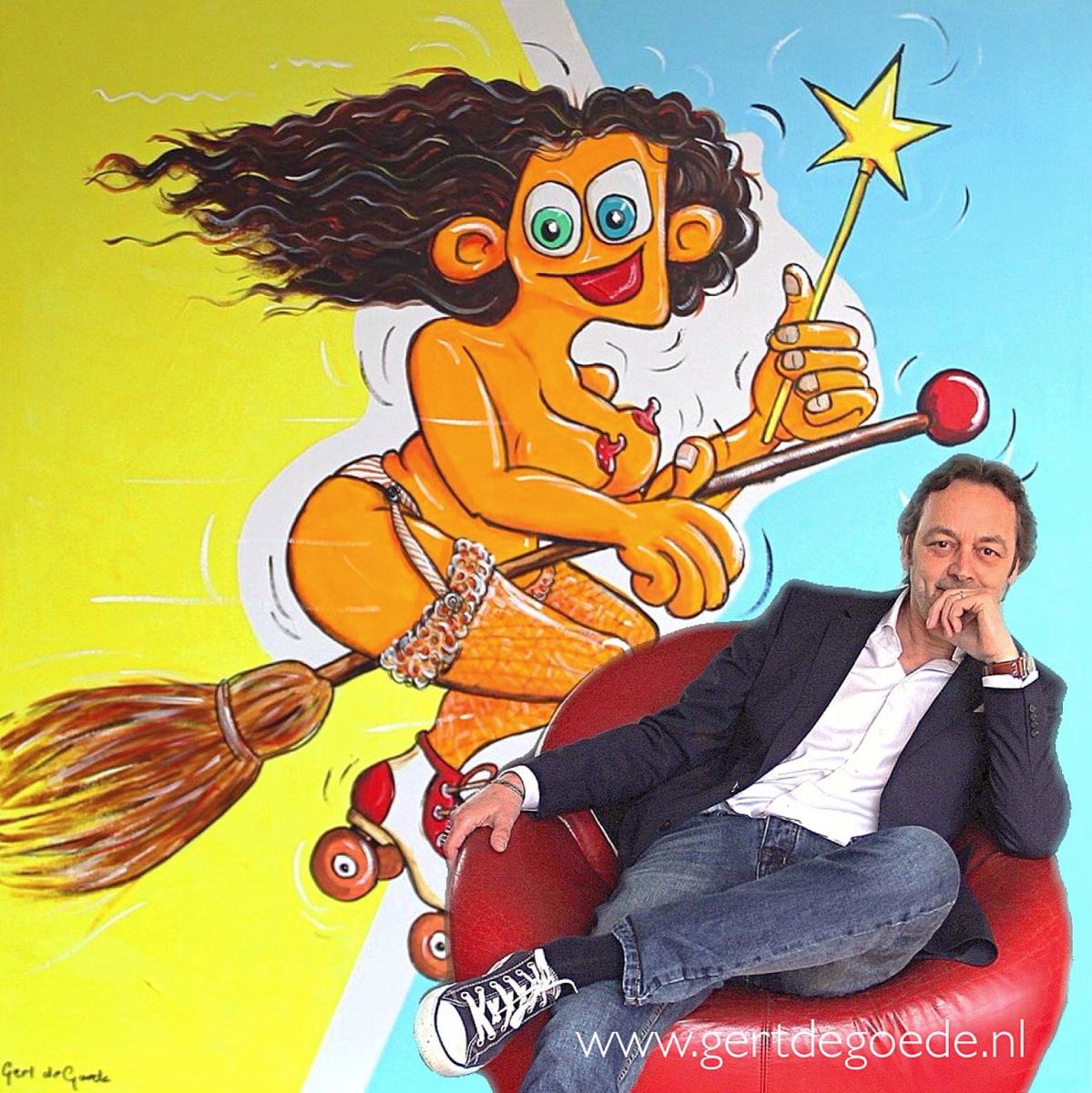 Gert de Goede de vrolijke Kunstenaar kunst dichter schrijver illustrator kunst art rijm vers poëzie  Jantje zag eens pruimen hangen oh als eieren zo groot tekenen acrylverf acryl verf pain acrylic poëtry love peace happiness ambachtelijk craftsmanship 
